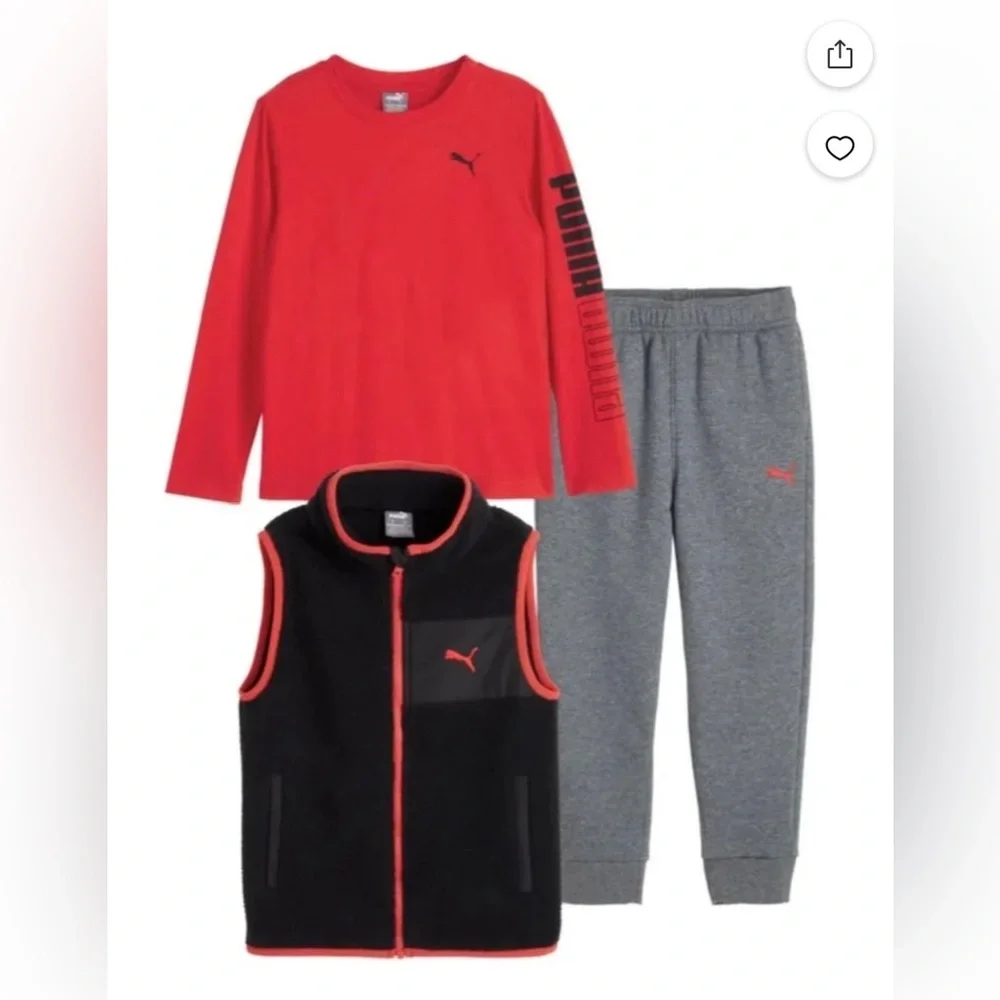 NWT Puma Kids' Red, Black and Gray 3-Piece Pant, Shirt and Vest Set 4T